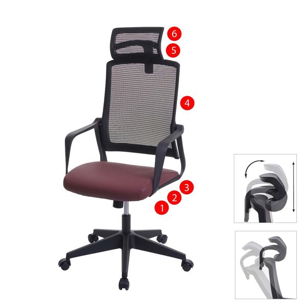 BüRostuhl MCW-J52, Drehstuhl Schreibtischstuhl, Ergonomisch KopfstüTze, Kunstleder ~ Bordeaux-Rot-image