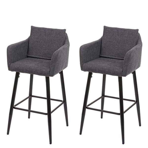 2Er-Set Barhocker MCW-H93, Barstuhl Tresenhocker, FußAblage Metall ~ Stoff/Textil Dunkelgrau-image