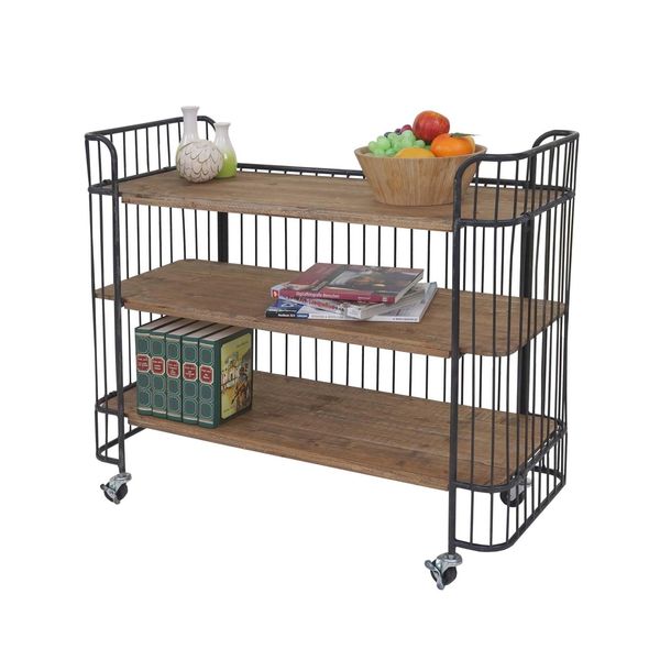 Rollwagen MCW-A43, Rollregal Servierwagen, Tanne Holz Massiv Vintage 84X98X36Cm-image