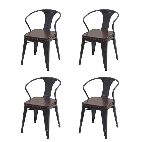 4Er-Set Esszimmerstuhl Mcw-H10D, Stuhl KüChenstuhl, Chesterfield Metall Kunstleder Industrial Gastronomie ~ Schwarz-Braun-image