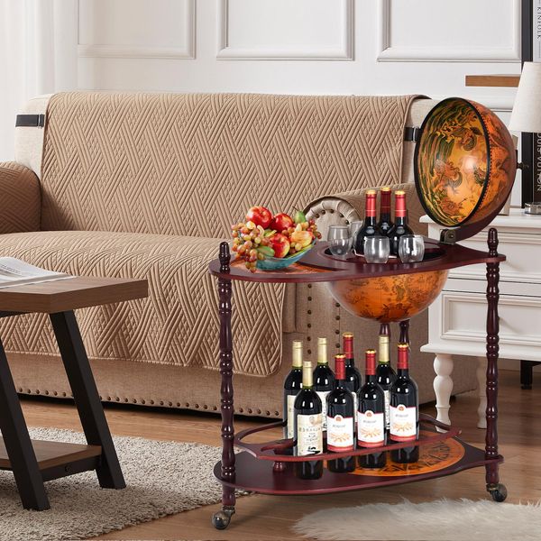 Costway Globo Bar Minibar Portabottiglie Con Rotelle E Portabottiglie Da Tavolo Cocktail Bar Deco Bar Table Bar-image