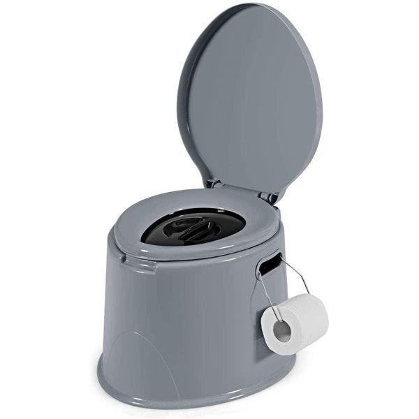 Costway Costway Toilette Da Campeggio Toilette Portatile Da Viaggio Toilette Mobile Con Secchio Estraibile Grigio-image