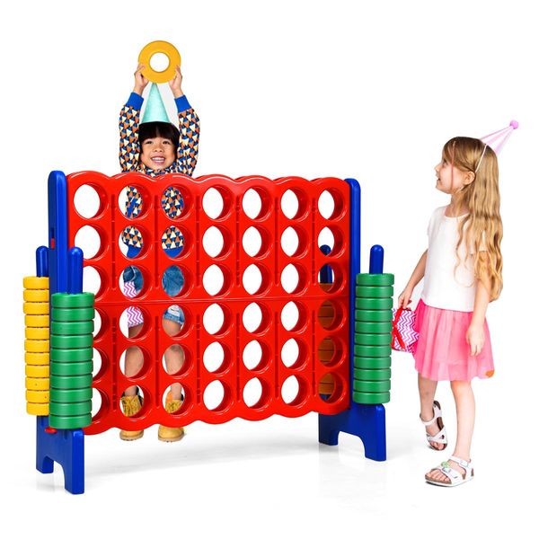 Costway Match Four Game, Set Di Tabelloni Match 4, Gioco A Quattro Con 42 Anelli Jumbo E Cursore Per Ricominciare Velocemente, Per Bambini E Adulti-image