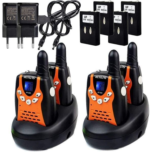 Retevis RT602 Walkie Talkie Kids, Radio Ricaricabile 4 Pezzi, Con Torcia A 8 Canali, Batterie E Caricabatterie, Regalo Giocattolo Per Bambini Dai 3 Ai 12 Anni (2 Coppie, Arancione)-image