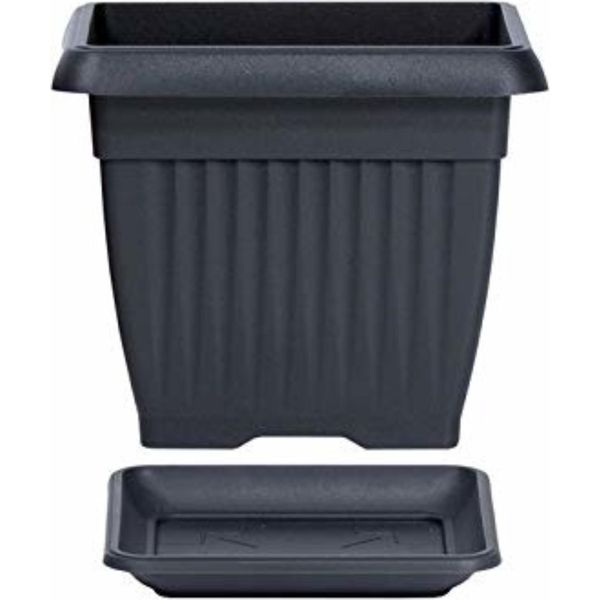 Fioriera Quadrata Tradizionale 19 Cm Antracite Capacità 3,5 L Con Sottovaso Plastica-image