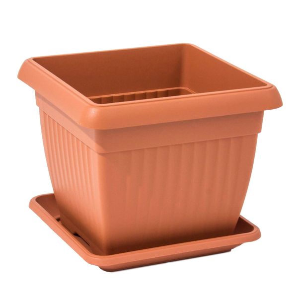 Fioriera Quadrata Tradizionale 45 Cm Terracotta Capacità 42 L Fioriera Con Sottovaso Plastica-image