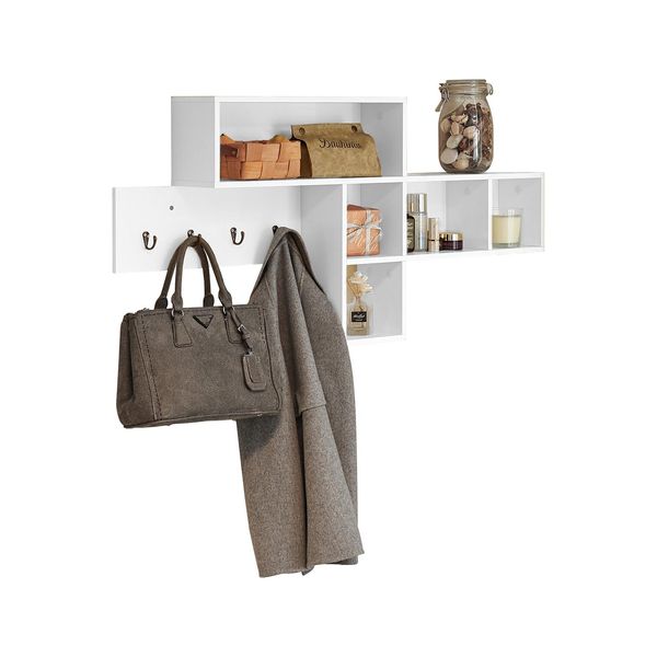Sobuy FHK17-W Appendiabiti Da Parete Con 5 Scomparti E 4 Ganci Appendiabiti Da Corridoio Appendiabiti A Mensola Appendiabiti Bianco Wd Circa 110X53X15Cm-image