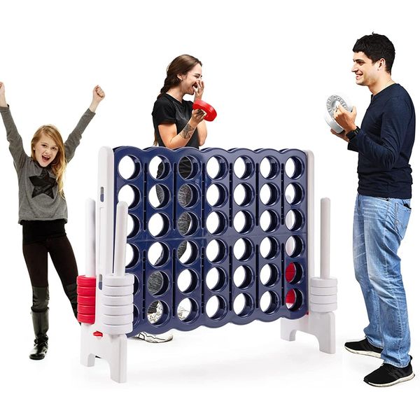 Costway Gioco Delle Quattro Partite, Set Di Tabelloni Per Le Partite A Quattro, Gioco A Quattro In Fila Con 42 Anelli Giganti E Cursore Per Il Riavvio Rapido Per Bambini E Adulti (Bianco)-image