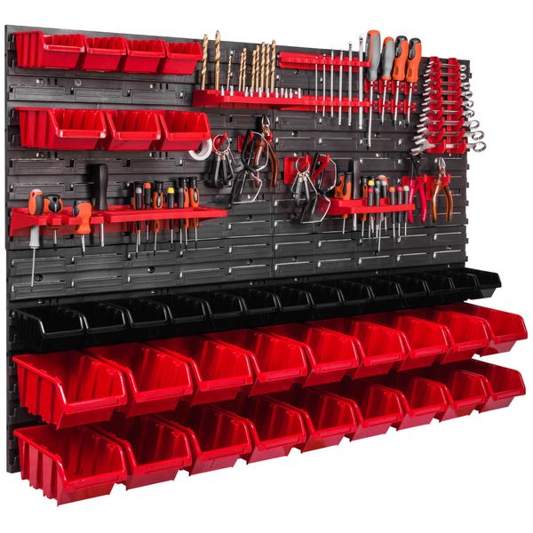 Pannello Portautensili A Parete 115X78 Cm Con 39 Pezzi. Scatole Da Appendere Con Set Di Supporti In Plastica-image