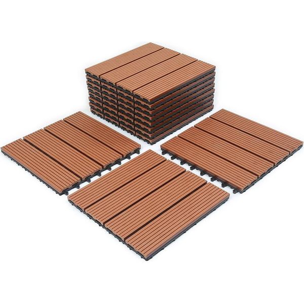 Swanew Wpc Decking Tiles Decking Boards Wood Look 30X30Cm, 22 Pezzi = 2M² Piastrella Per Pavimento Piastrella Con Sistema A Click Pavimentazione Marrone-image