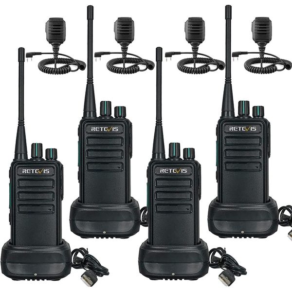 Radio Ricetrasmittenti Retevis RT637 PMR446 Con Funzione Di Clonazione Wireless Allarme Di Emergenza Vox Con Microfono Altoparlante Per La Sicurezza Nei Cantieri Scolastici (4 Pezzi, Nero)-image