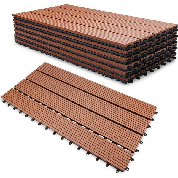 Swanew Piastrelle Per Patio Piastrelle In Legno Wpc 6 Plastica 1M² Giardino 60X30Cm Pavimento A Click Con Drenaggio Marrone-image