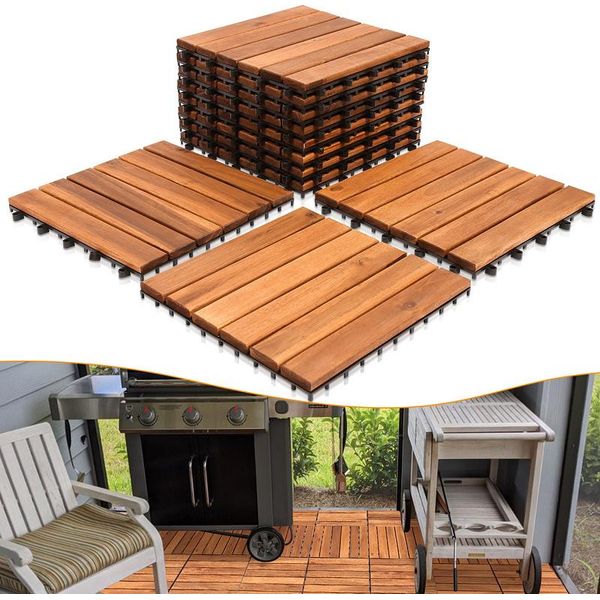 Yakimz Piastrelle Di Legno Per Terrazze Acacia 2M² 30X30Cm Pavimentazione Piastrelle Per Balconi Drenaggio Giardino Piastrelle Per Terrazzi-image