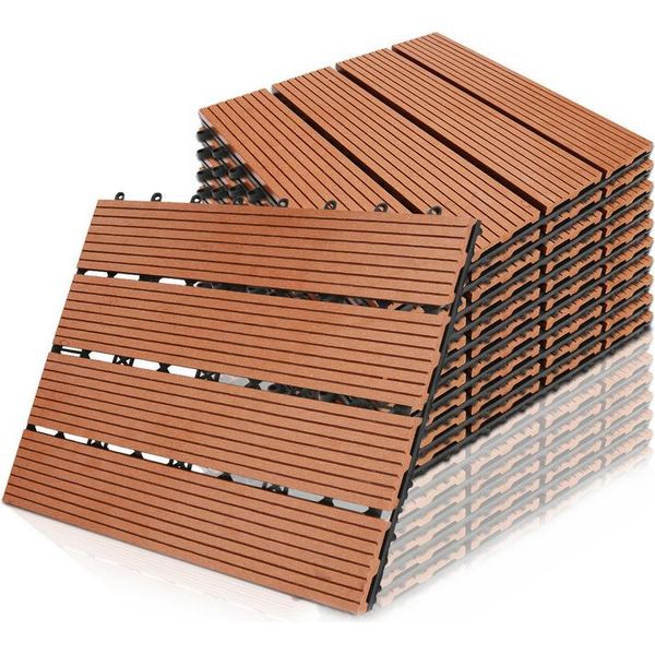Yakimz Piastrelle Per Patio Piastrelle In Legno Piastrelle Wpc 55 Plastica 5M² Giardino 30X30Cm Pavimentazione A Click Con Drenaggio Marrone-image