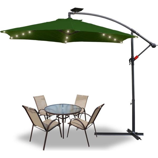 Yakimz Ombrellone Da 3 M UV40+ Con Led Solare Girevole Ombrellone Da Giardino Ombrellone A Manovella Alluminio, Verde-image