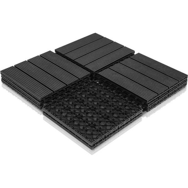 Jiubiaz Piastrelle Per Patio Piastrelle In Legno Piastrelle Wpc 11 Plastica 1M² Giardino 30X30Cm Pavimento A Click Con Drenaggio Grigio Antracite-image
