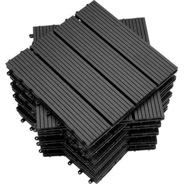 Jiubiaz Piastrelle Per Patio Piastrelle In Legno Piastrelle Wpc 22 Plastica 2M² Giardino 30X30Cm Pavimento A Click Con Drenaggio Grigio Antracite-image