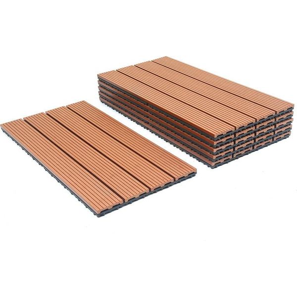 Jiubiaz Piastrelle Per Patio Piastrelle In Legno Piastrelle Wpc 18 Plastica 3M² Giardino 60X30Cm Pavimento A Click Con Drenaggio Marrone-image