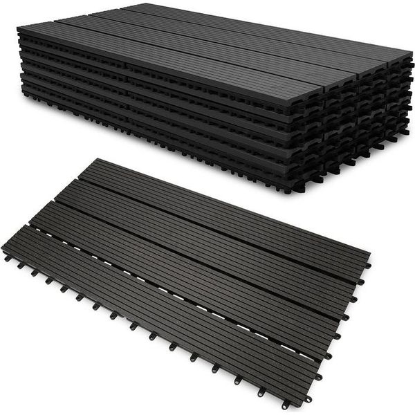 Yakimz Piastrelle Per Patio Piastrelle In Legno Piastrelle Wpc 18 Plastica 3M² Giardino 60X30Cm Pavimento A Click Con Drenaggio Grigio Antracite-image