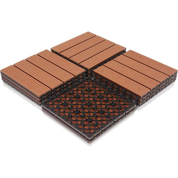 Jiubiaz Wpc Decking Tiles Decking Boards Wood Look 30X30Cm, 44 Pezzi = 4M² Piastrella Per Pavimento Piastrella Con Sistema A Click Pavimentazione Marrone-image