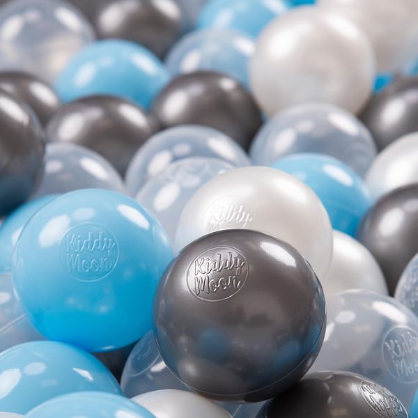 Kiddymoon Kids 300 Palline ∅ 7Cm Palline Da Gioco Per Il Bagno A Palline Palline Di Plastica Per Bambini Prodotte In Ue, Trasparenti/Argento/Perla/Blu Bambino-image
