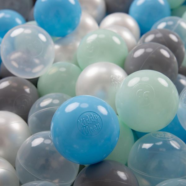Kiddymoon Kids 300 Palline ∅ 7Cm Palline Da Gioco Per Il Bagno A Palline Palline Di Plastica Per Bambini Prodotte In Ue, Perla/Grigio/Trasparente/Blu Bambino/Menta-image