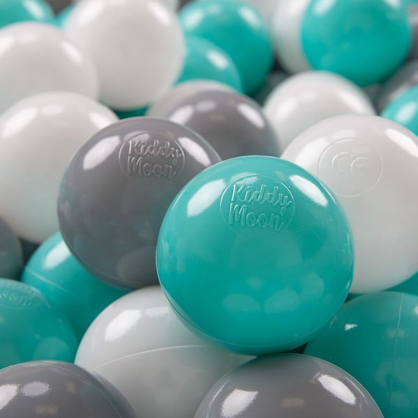 Kiddymoon Kids 200 Palline Da Gioco ∅ 7Cm Per Il Bagno Di Palline Per Bambini In Plastica Eu, Bianco/Grigio/Turchese Chiaro-image