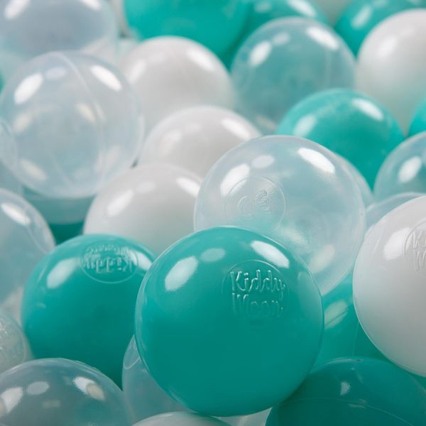 Kiddymoon Kids 300 Palline Da Gioco ∅ 7Cm Per Il Bagno Di Palline Per Bambini In Plastica Eu, Turchese Chiaro/Bianco/Trasparente-image