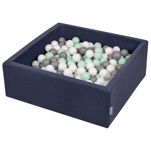Kiddymoon 90X30Cm/300 Palline ∅ 7Cm Piscina Secca Rotonda Con Palline Certificata Eu, Blu Scuro: Bianco/Grigio/Menta-image