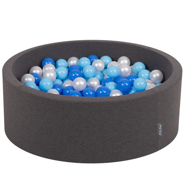 Kiddymoon 90X30Cm/200 Palline ∅ 7Cm Piscina Secca Rotonda Con Palline Certificata Eu, Grigio Scuro: Blu/Blu/Perla-image