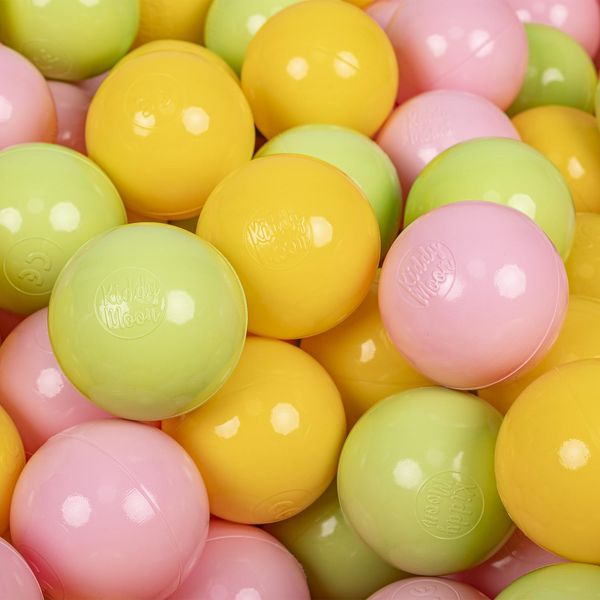 Kiddymoon Kids 200 Palline ∅ 7Cm Palline Da Gioco Per Il Bagno A Palline Palline Di Plastica Per Bambini Prodotte In Ue, Verde Chiaro/Giallo/Rosa-image