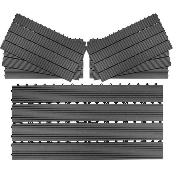 Jiubiaz Piastrelle Per Terrazze 60X30Cm, 12 Pezzi, 2 Mq, Superficie Antiscivolo, Piastrelle A Incastro In Plastica Effetto Legno, Rivestimento Per Pavimenti, Resistente Agli Agenti Atmosferici Antracite-image