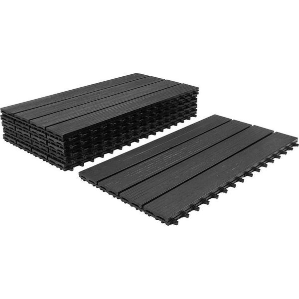 Jiubiaz Piastrelle Per Terrazze 60X30Cm, 18 Pezzi, 3 Mq, Superficie Antiscivolo, Piastrelle A Incastro In Plastica Effetto Legno, Rivestimento Per Pavimenti, Resistente Agli Agenti Atmosferici Antracite-image