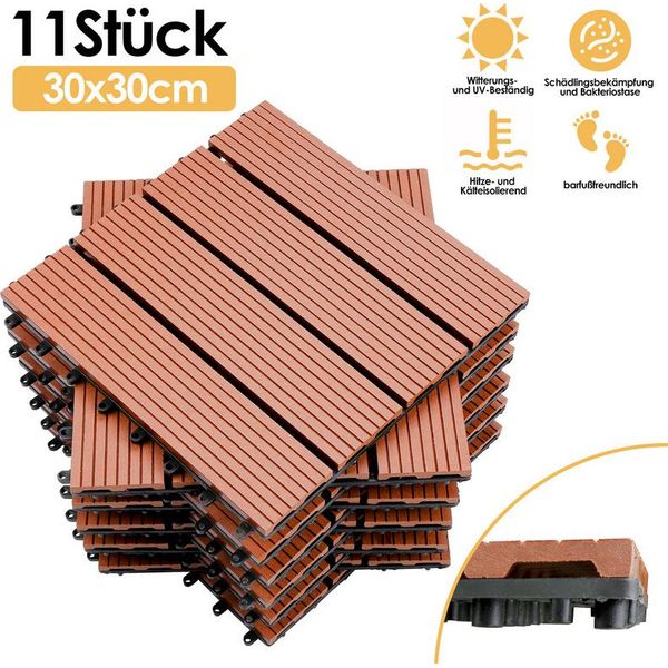 Swanew Wpc Decking Piastrelle Decking Board Look Legno 30X30Cm, 11 Pezzi = 1M² Piastrella Pavimento Piastrella Click Con Sistema Click Pavimentazione Marrone-image