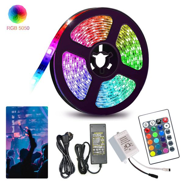 Yakimz 10M Striscia Led, Striscia Led Rgb 5050 Smd, Striscia Led 30 Led, Striscia Led Non Impermeabile (IP20), Con 24 Pulsanti Di Controllo Remoto-image