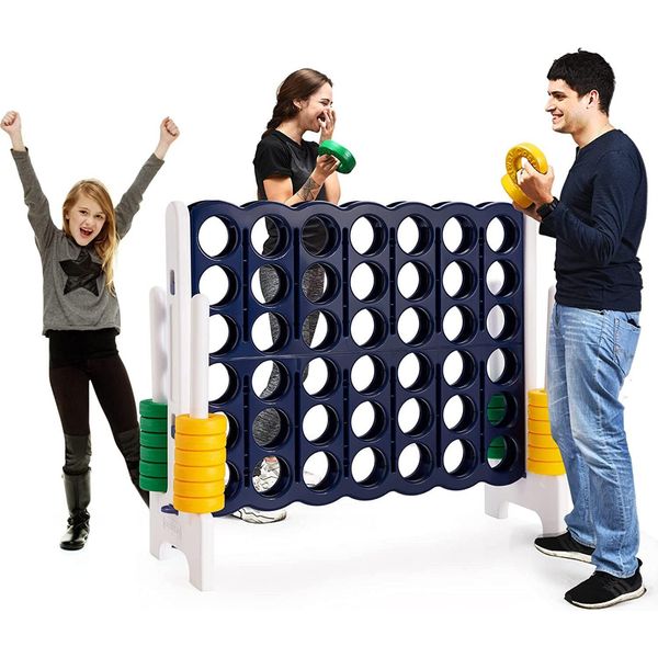 Costway Gioco Delle Quattro Partite, Set Di Tabelloni Per Le Partite A Quattro, Gioco A Quattro In Fila Con 42 Anelli Giganti E Cursore Per Il Riavvio Rapido Per Bambini E Adulti (Navy)-image