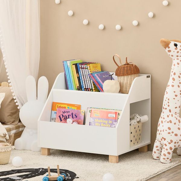 Sobuy KMB54-W Scaffale Per Bambini Con 3 Scomparti Scaffale Per Giocattoli Scaffale Per Bambini Scaffale Per Bambini Scaffale In Piedi Bianco Wd Circa 60X53X48Cm-image
