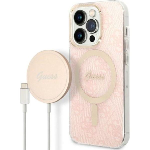 Zestaw Guess Gubpp14Xh4Eacsp Custodia+ Caricatore Iphone 14 Pro Max 6,7 RóżOwy/Rosa Custodia Rigida 4G Stampa Magsafe-image