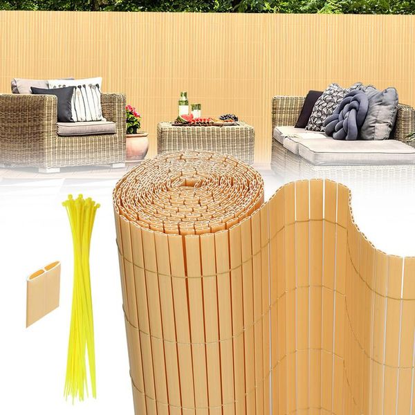 Jiubiaz Privacy Schermo Stuoia Pvc Privacy Schermo Giardino Privacy Recinzione Balcone Recinzione Frangivento Balcone Pannellatura Bambù 80X900Cm-image