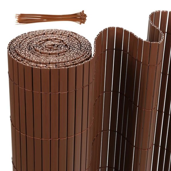 Jiubiaz Schermo Privacy Stuoia Schermo Privacy Pvc Giardino Privacy Recinzione Balcone Recinzione Frangivento Balcone Pannellatura Marrone 120X1000Cm-image