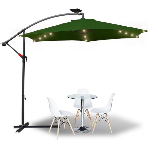 Swanew 3,5 M Ombrellone A Pendolo Da Campeggio UV40+ Ombrellone Da Giardino Solare A Led Con Led - Verde-image