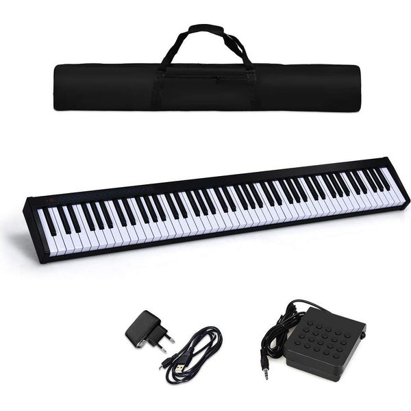 Costway Tastiera Per Pianoforte Digitale 88 Tasti, Strumento Musicale Elettronico Portatile, Midi Bluetooth, Pannello Di Controllo, Leggero, Regali Musicali Per Bambini E Principianti, Con Borsa Per Il Trasporto, Nero-image