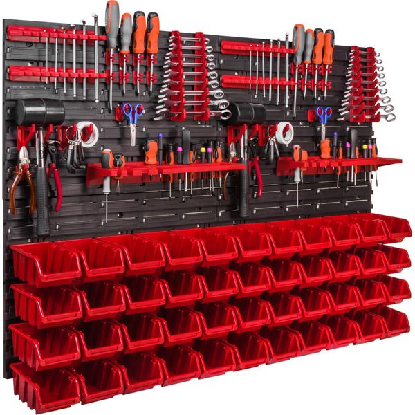Pannello Portautensili A Parete 115X78 Cm Con 44 Pezzi. Scatole Da Appendere Con Set Di Supporti In Plastica-image