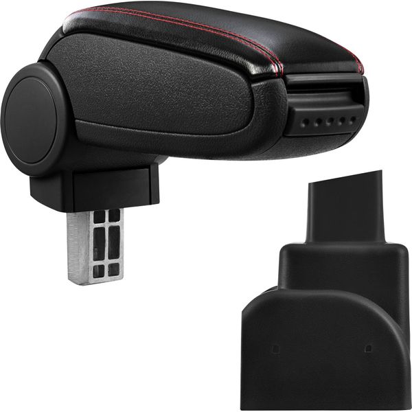 [Bracciolo Centrale, Perfetto Per Opel Zafira A, Anni 1999 - 2005 - Bracciolo Con Vano Portaoggetti - Rivestito - Pelle Artificiale Nera Con Cuciture Rosse-image
