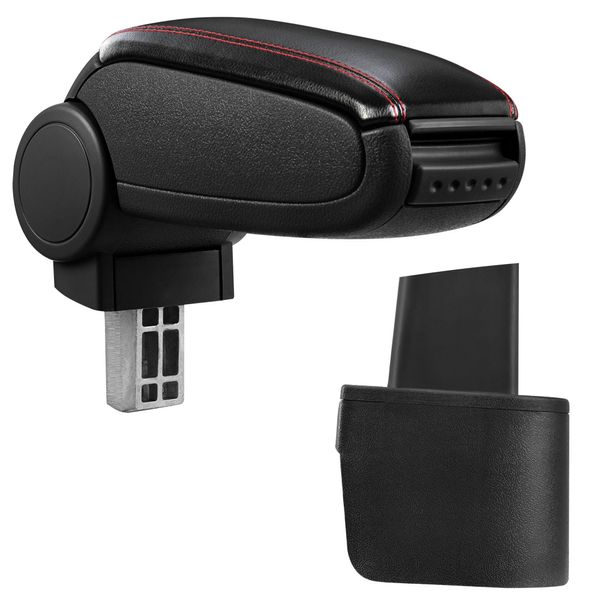 [Bracciolo Centrale, Perfetto Per Nissan Micra (Terza Generazione - K12), Anni 2003 - 2010 - Bracciolo Con Vano Portaoggetti - Rivestito - Similcuoio Nera Con Cuciture Rosse-image