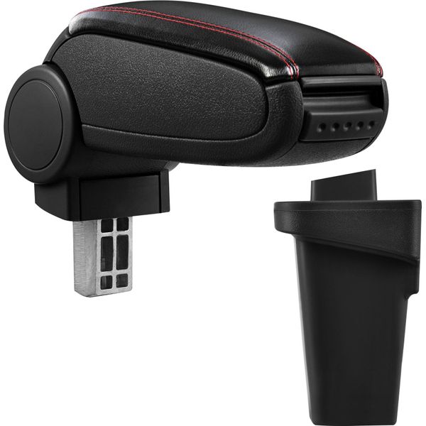 [Bracciolo Centrale, Perfetto Per Ford Focus 3A Generazione, Anni Di Modello A Partire Dal 2011 Bracciolo Con Vano Portaoggetti, Rivestito In Pelle Artificiale Nera Con Cuciture Rosse-image
