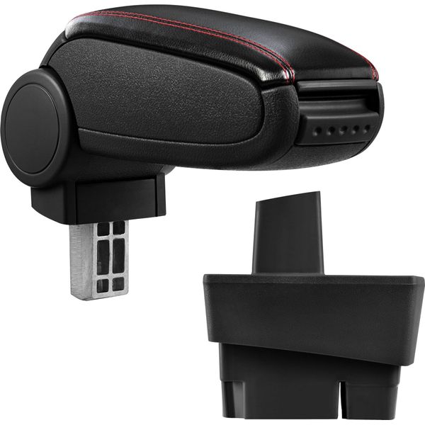[Bracciolo Centrale, Perfetto Per Ford Focus I Negli Anni 1998 - 2001 (Fino Al Facelift) - Bracciolo Con Vano Portaoggetti - Rivestito - Similcuoio Nera Con Cuciture Rosse-image