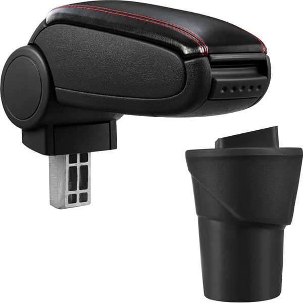 [Bracciolo Centrale, Perfetto Per Nissan Micra K13 Dal 2010 - Bracciolo Con Vano Portaoggetti - Rivestimento - Pelle Artificiale Nera Con Cuciture Rosse-image