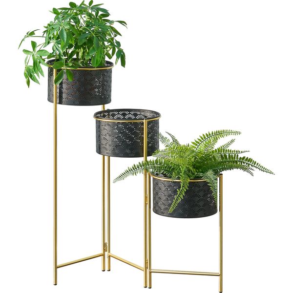 Supporto Per Piante Kieldrecht 3 Pezzi Supporto Per Vasi Da Fiori Supporto Per Vasi Da Fiori Pieghevole In Metallo Color Ottone Nero-image