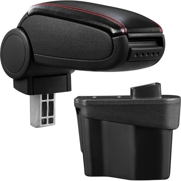 [Bracciolo Centrale, Perfetto Per Kia Rio 3A Generazione (Tipo Ub, Dal 2011) - Bracciolo Con Vano Portaoggetti - Rivestito - Pelle Artificiale - Nero Con Cuciture Rosse-image